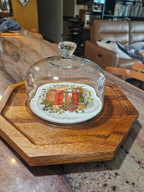 Vintage Goodwood Teak Wood Cheese Board with Glass Lid